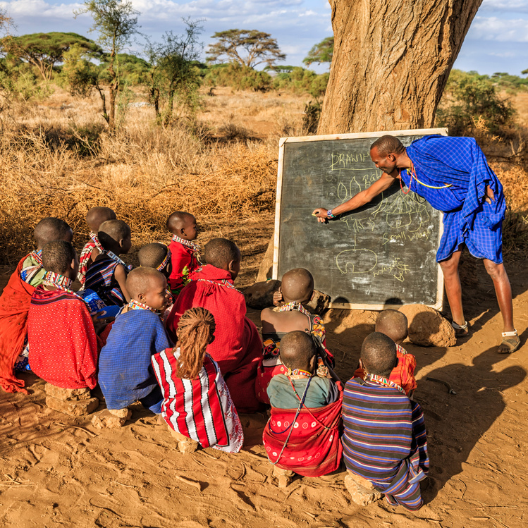 African children in the school under tree, Kenya, East Africa